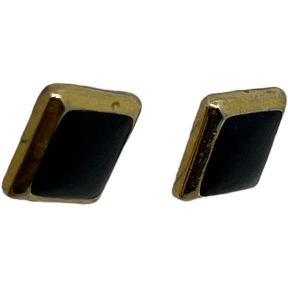 Black and Gold 90s Square Clip-On Earrings - Good Condition - Picture 4 of 8